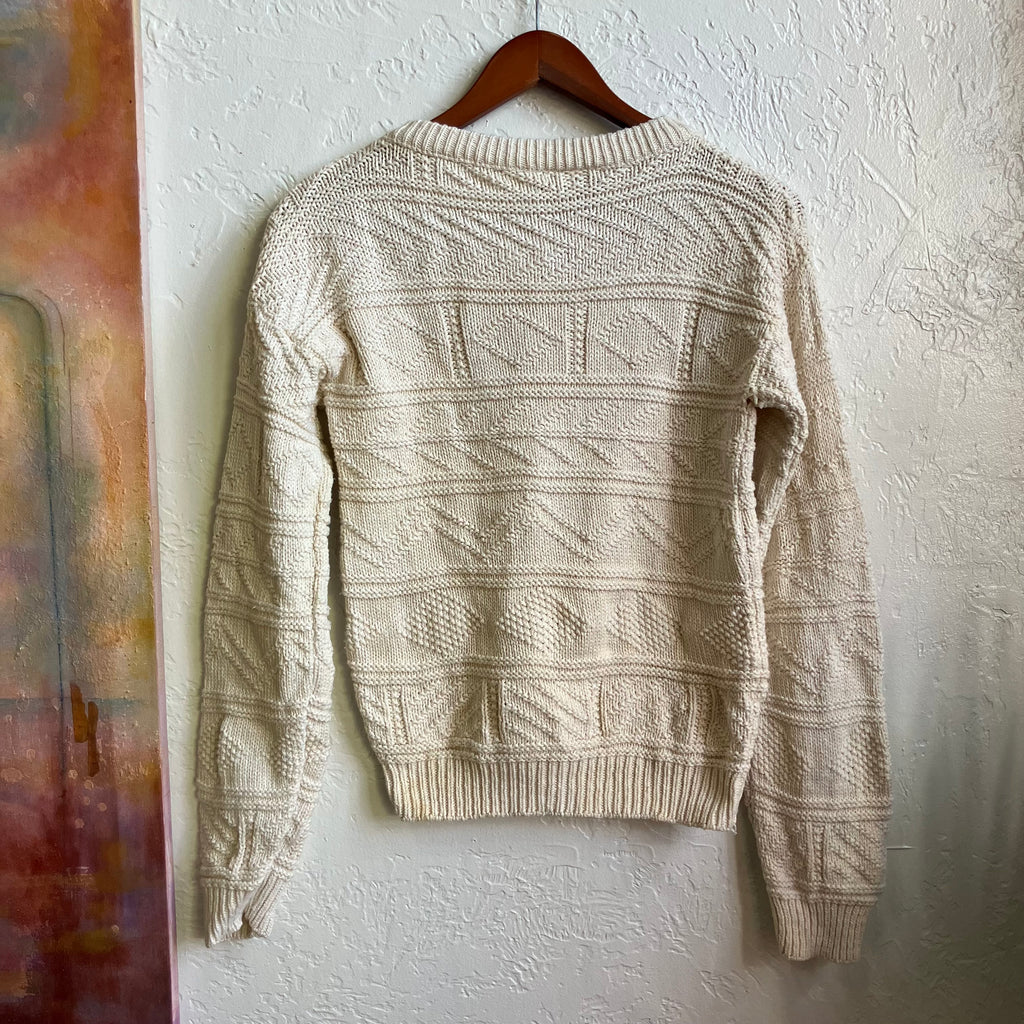 Vintage Cream Knit Cotton Pullover Sweater Small