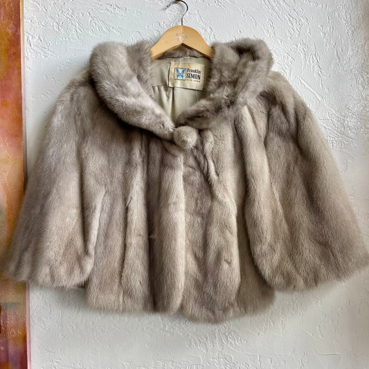 Grey Short Mink Fur 1960's | Large
