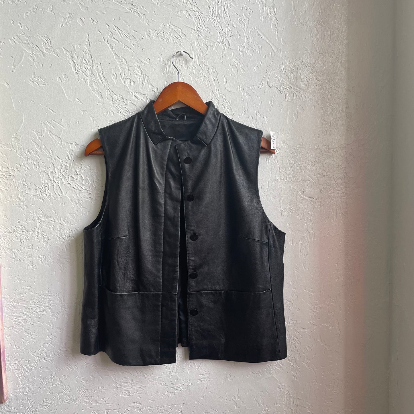 Black Leather Button Up Vest | Medium