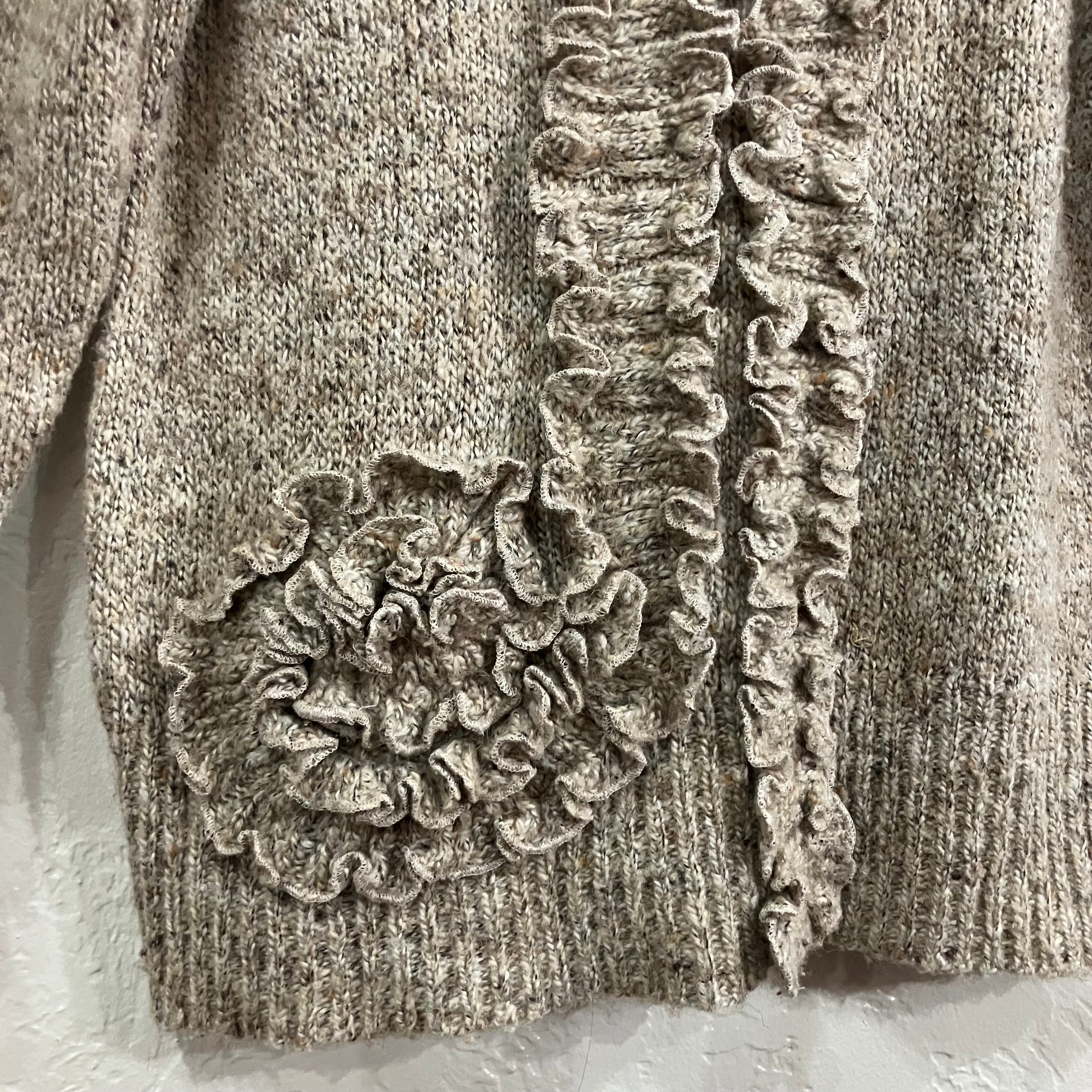 Y2K Cream Ruffle Knit Sweater | Medium