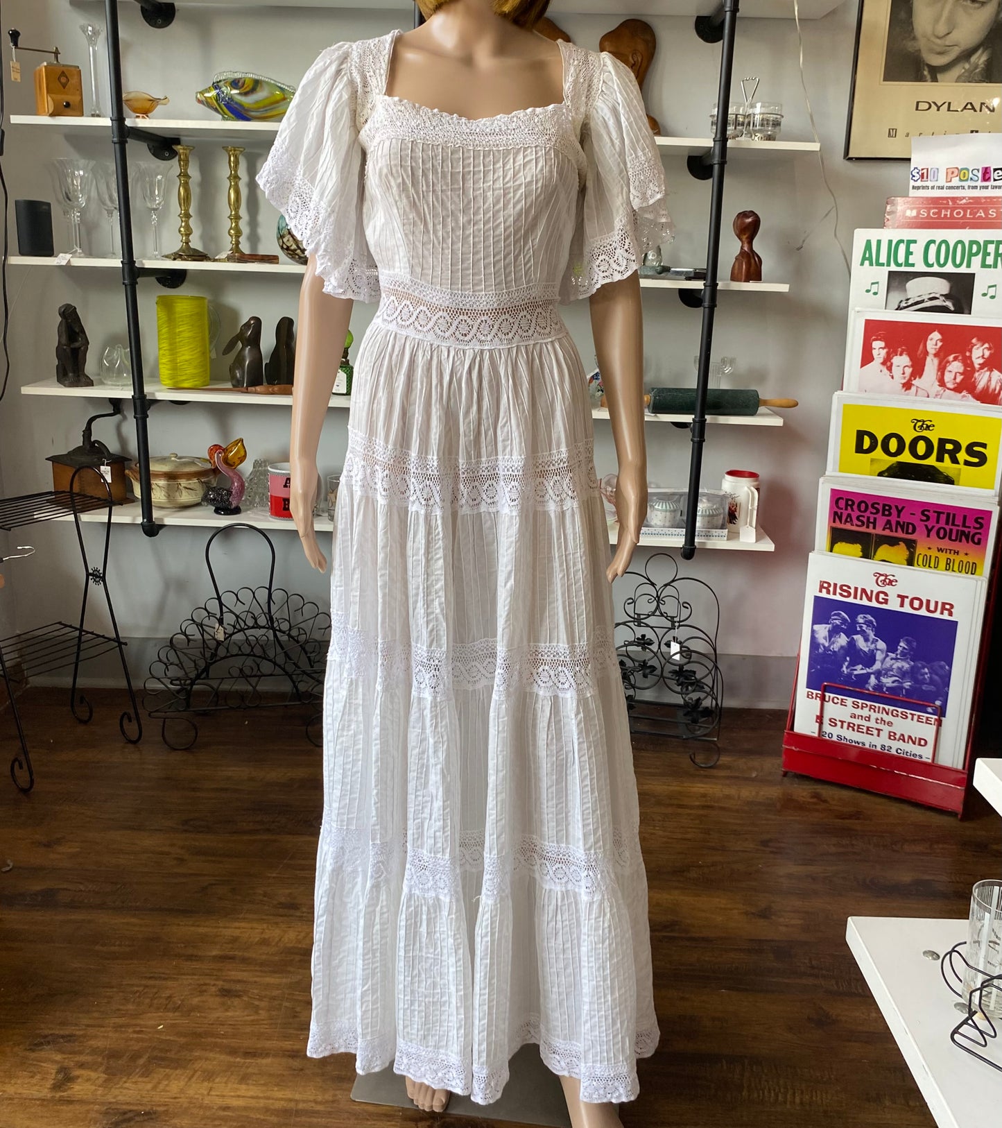 1970s Gunne Sax White Prairie Dress