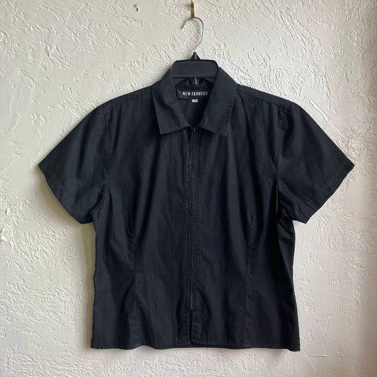 Vintage Black Zip Up Shirt Large