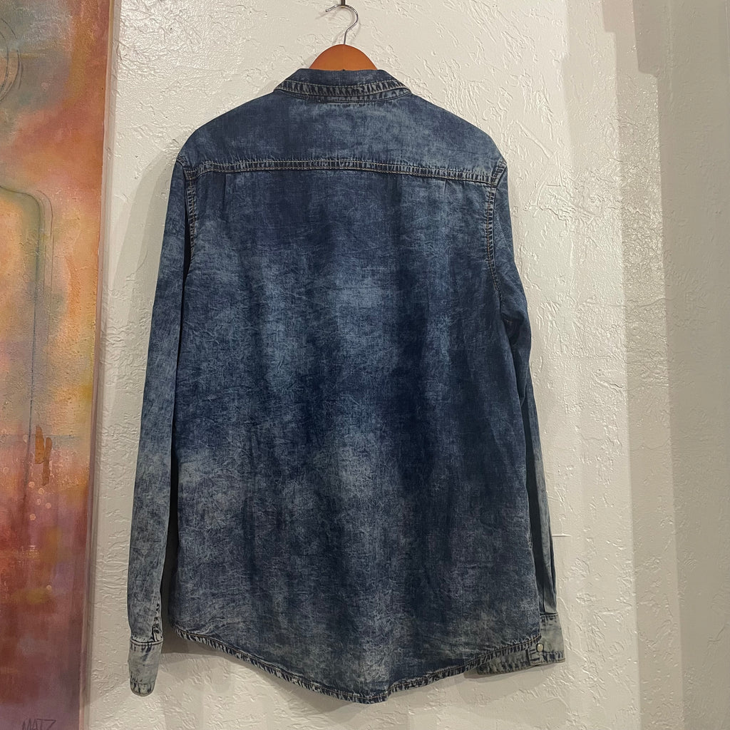 Rock Revival Denim Acid Wash Button Down Shirt | XXL