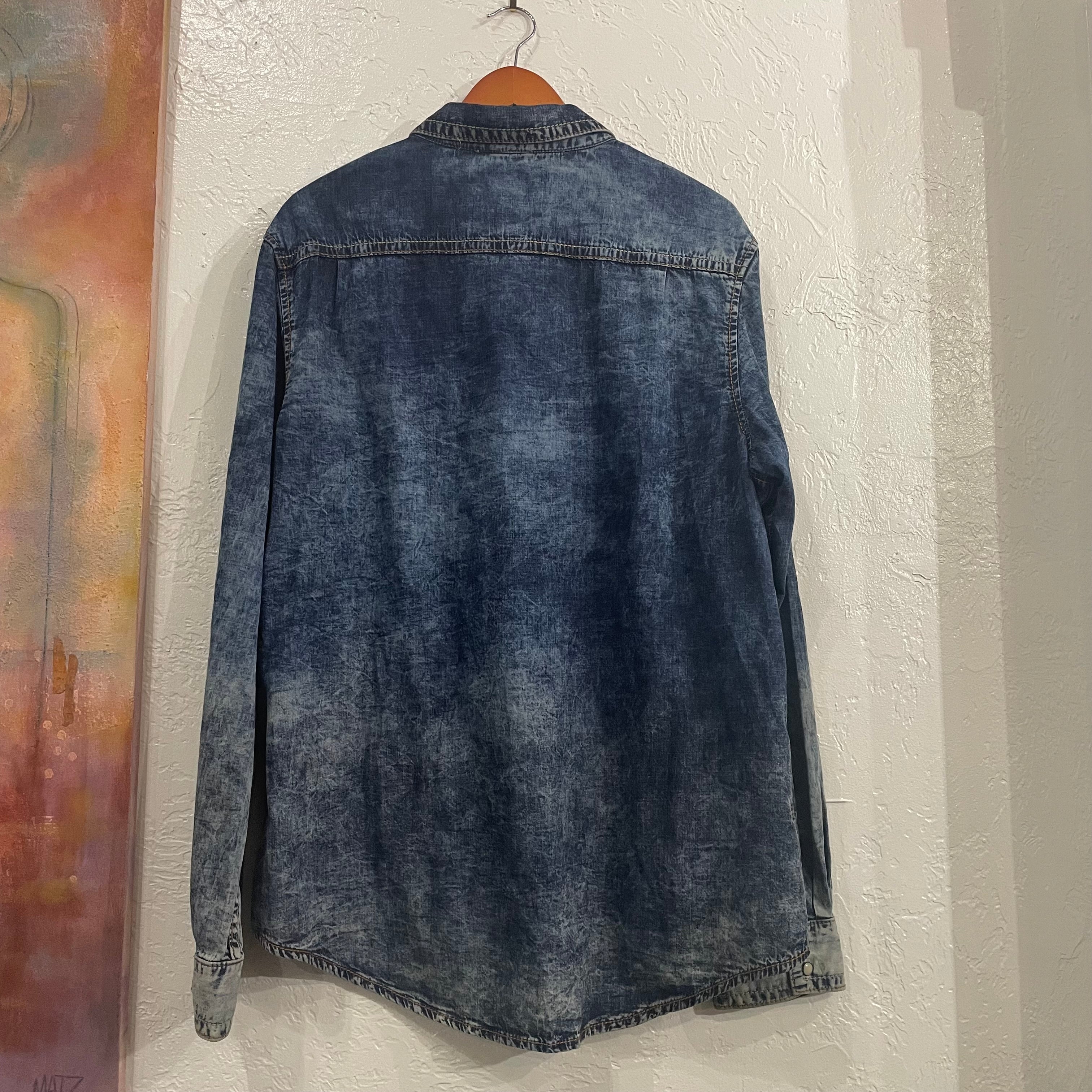 Rock Revival Denim Acid Wash Button Down Shirt | XXL