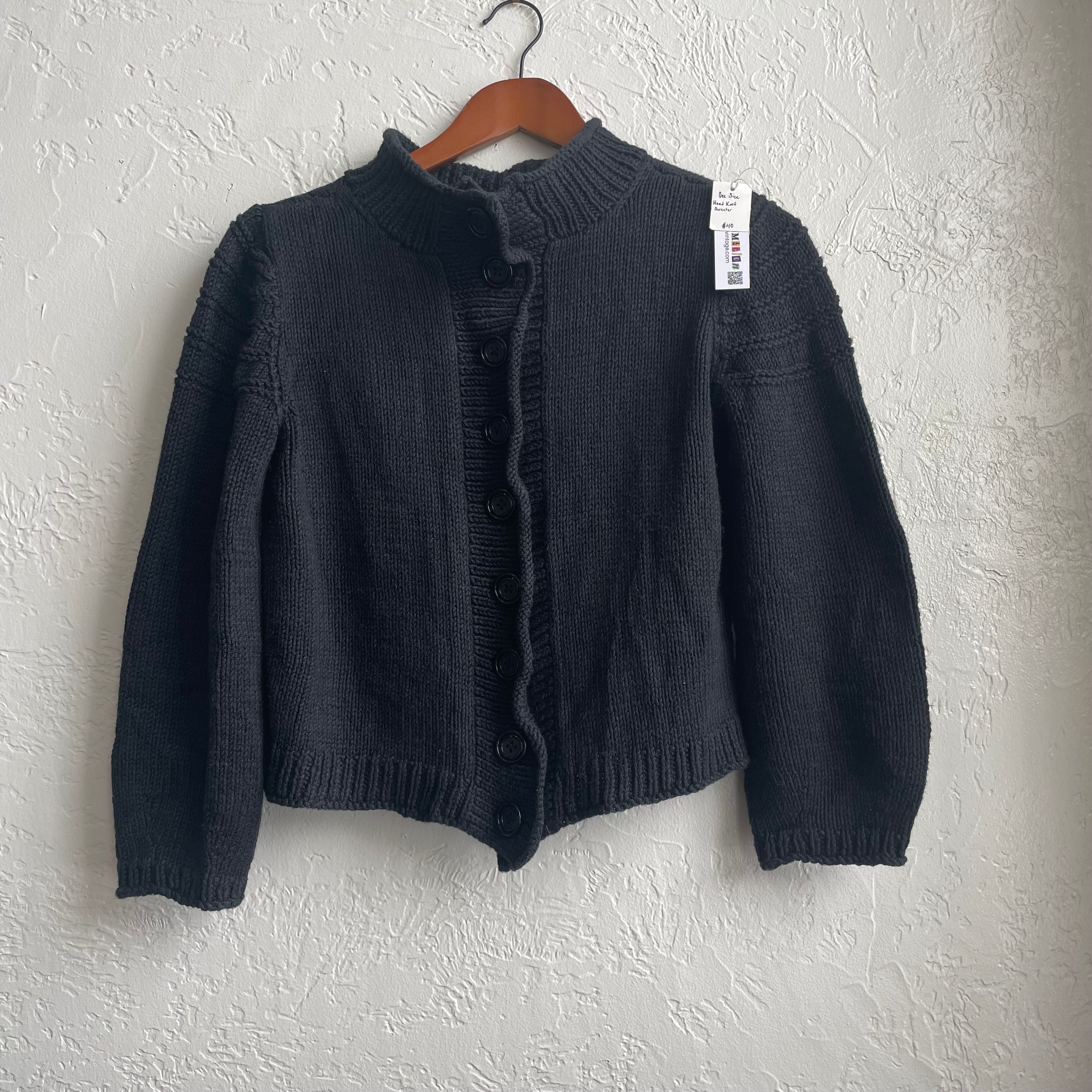 Hand Knit Black Cardigan | One Size