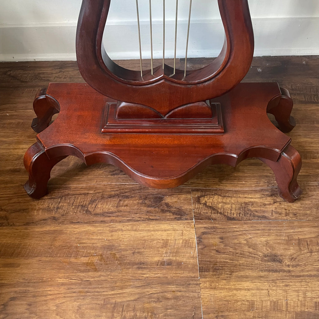 Victorian Mahogany Carved Lyre Harp Base Entryway Console Table