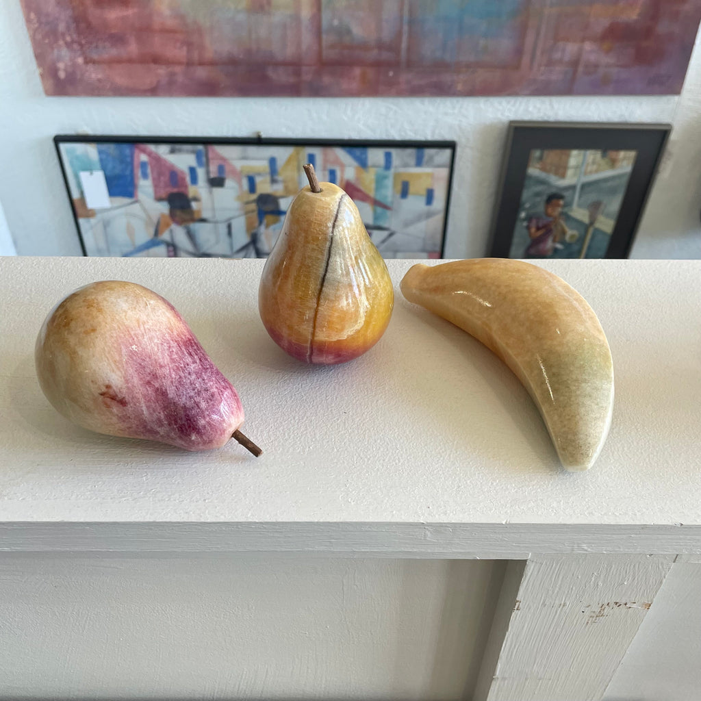 Italian Alabaster Apple, Pear and Banana Fruit Set 5 Piece