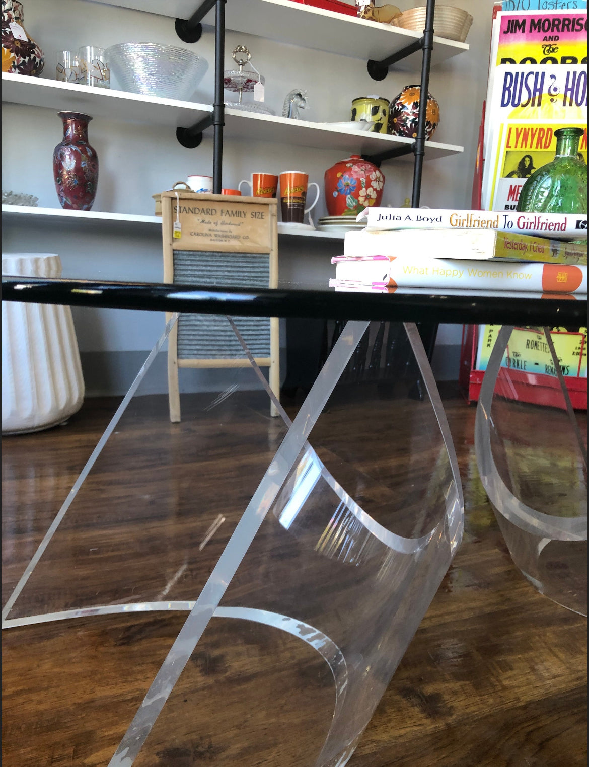 1980s Glass Top & Lucite Base Coffee Table