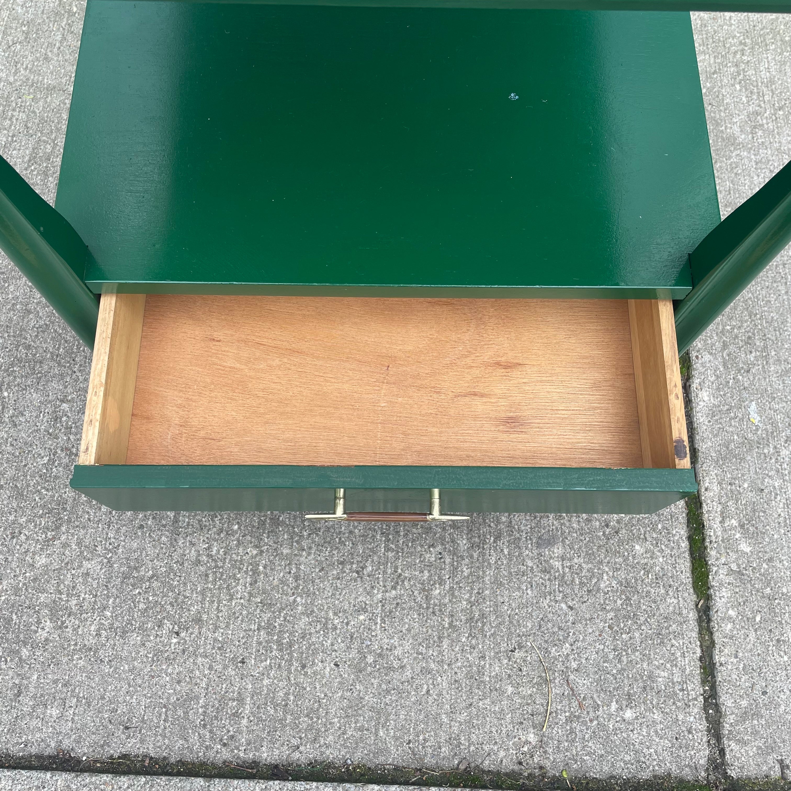 Refurbished Emerald Green 2-Tier Mid-Century Nightstand