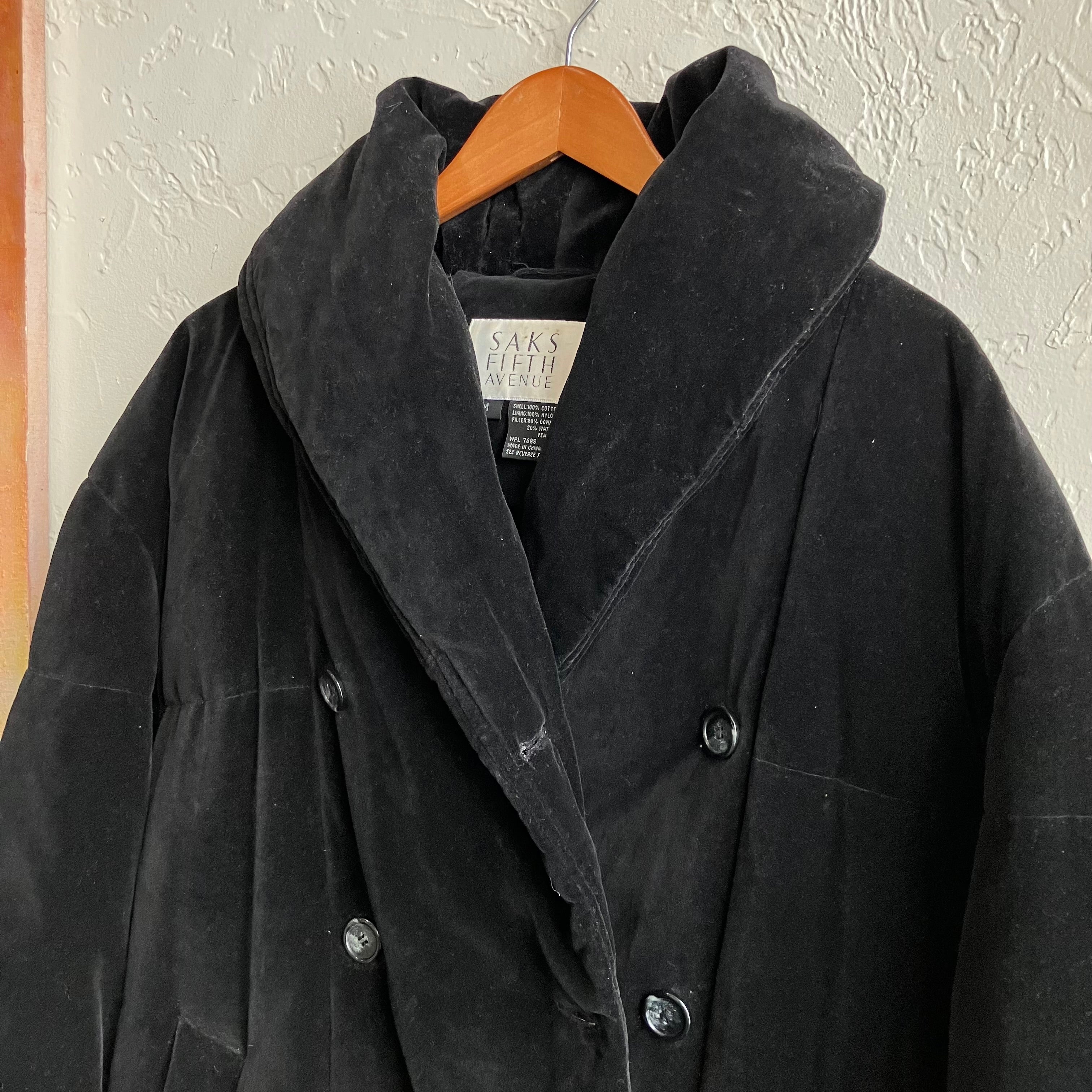 Saks 5th Avenue Velvet Down Double Breasted Puffer Long Coat | Medium