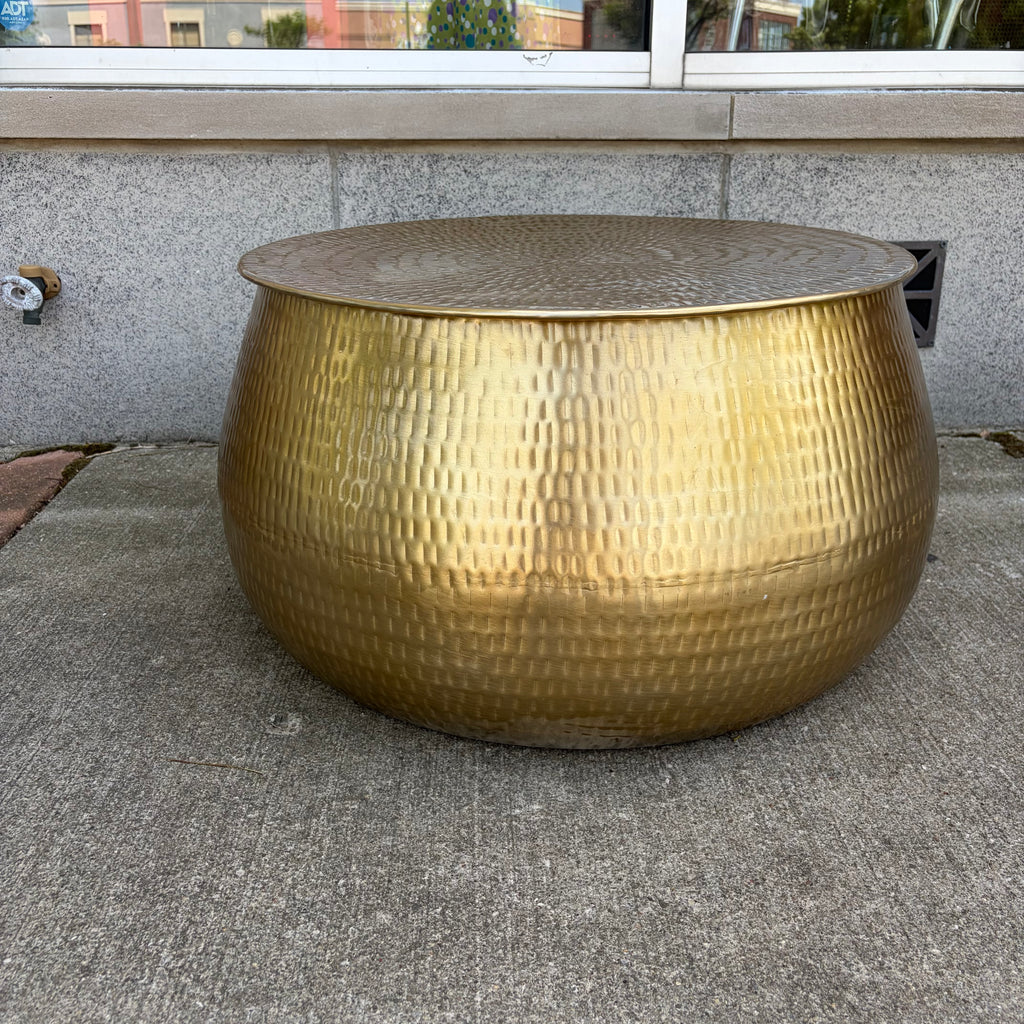 Gold Hammered Metal Coffee Table with Storage