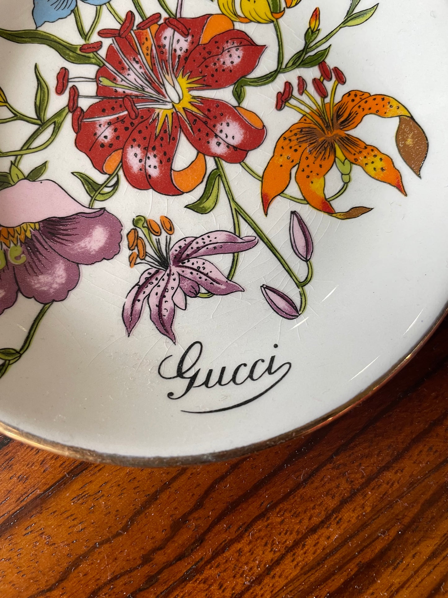 1970s Vintage Gucci Porcelain Trinket Dish Floral Print