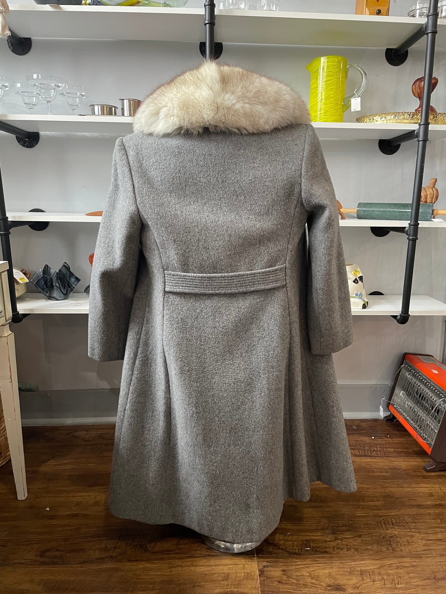 Heather Grey Wool and Fox Collar Winter Trench 1970s | Medium