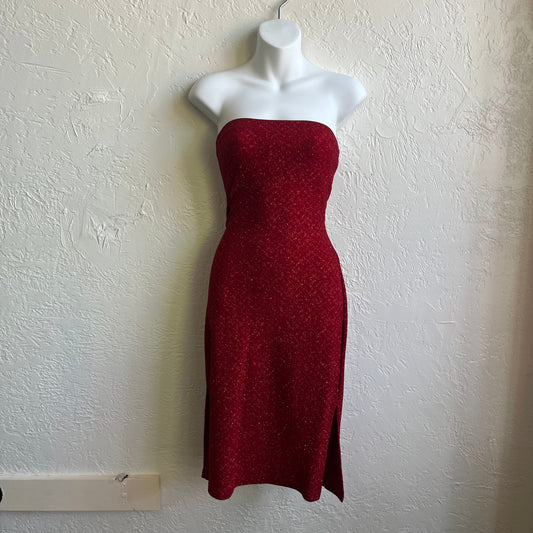 Y2K Red Shimmery Strapless Tube Top Dress | Medium