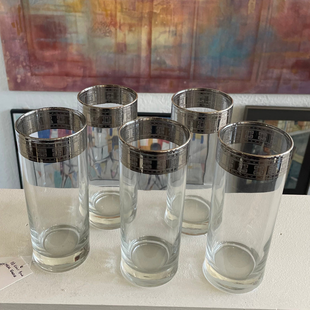 Italian Highball Glasses w/ Silver Band MCM Set of 5