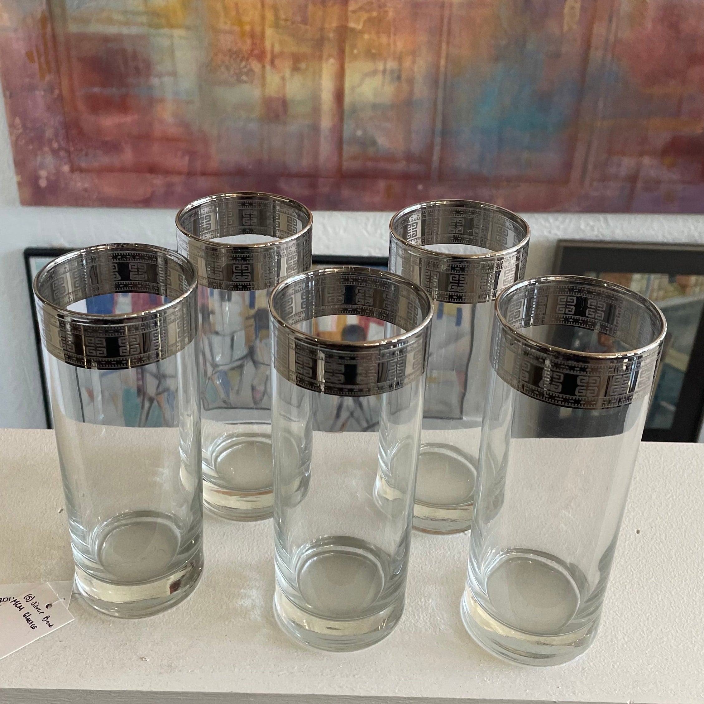 Italian Highball Glasses w/ Silver Band MCM Set of 5