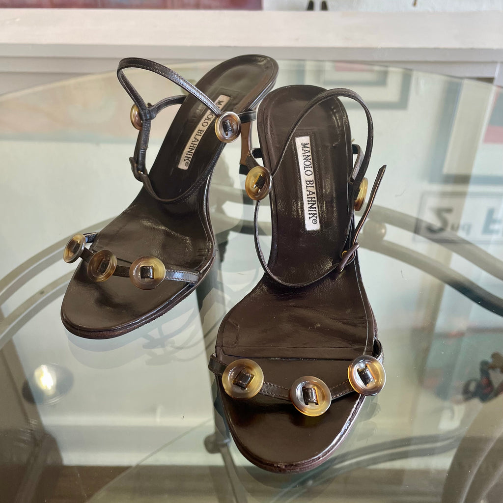 Manolo Blahnik Button Strap Sandals | Size 7/37