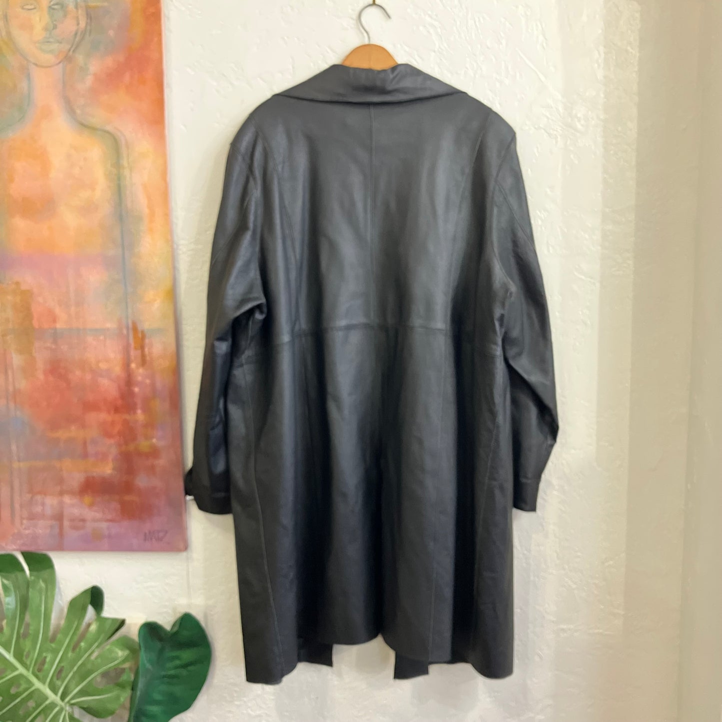 Black Leather Trench Coat | 3X