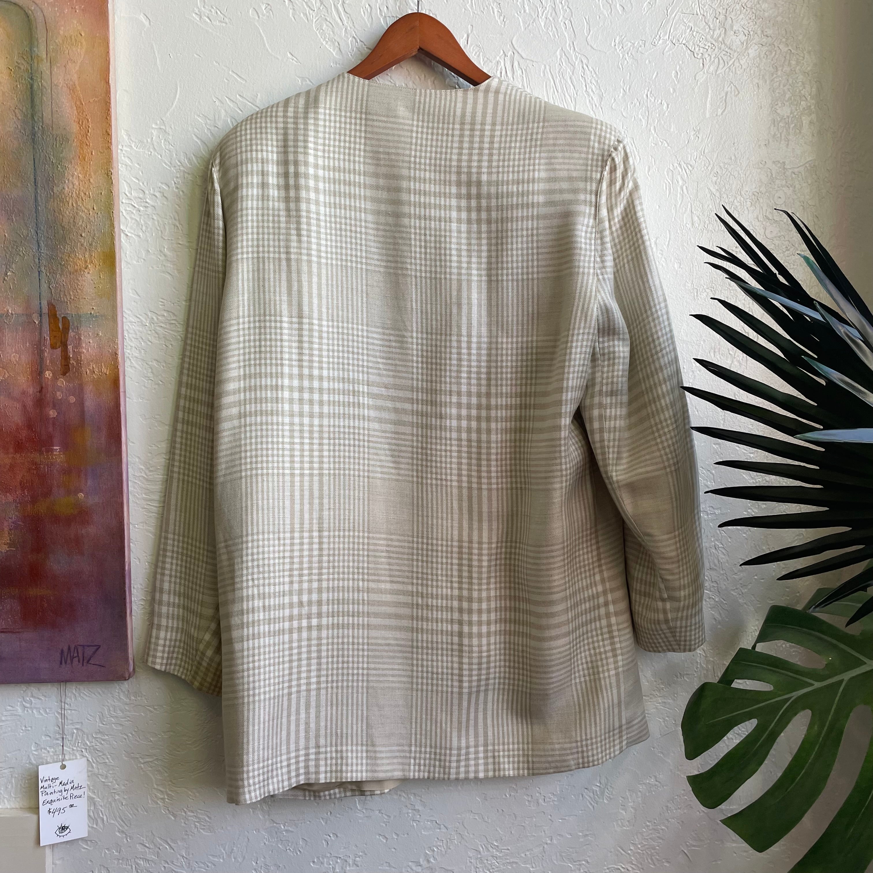 Tan Saks Fifth Avenue Plaid Button Down Jacket | Large