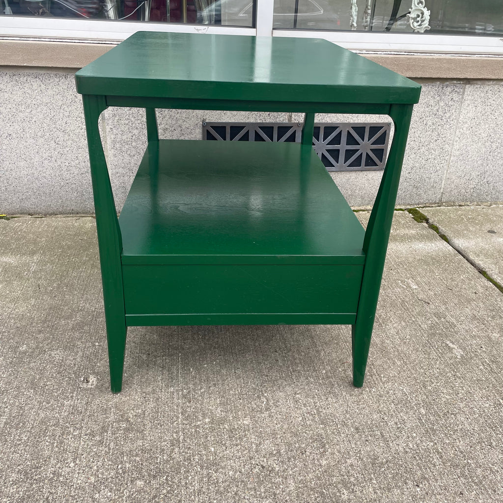 Refurbished Emerald Green 2-Tier Mid-Century Nightstand