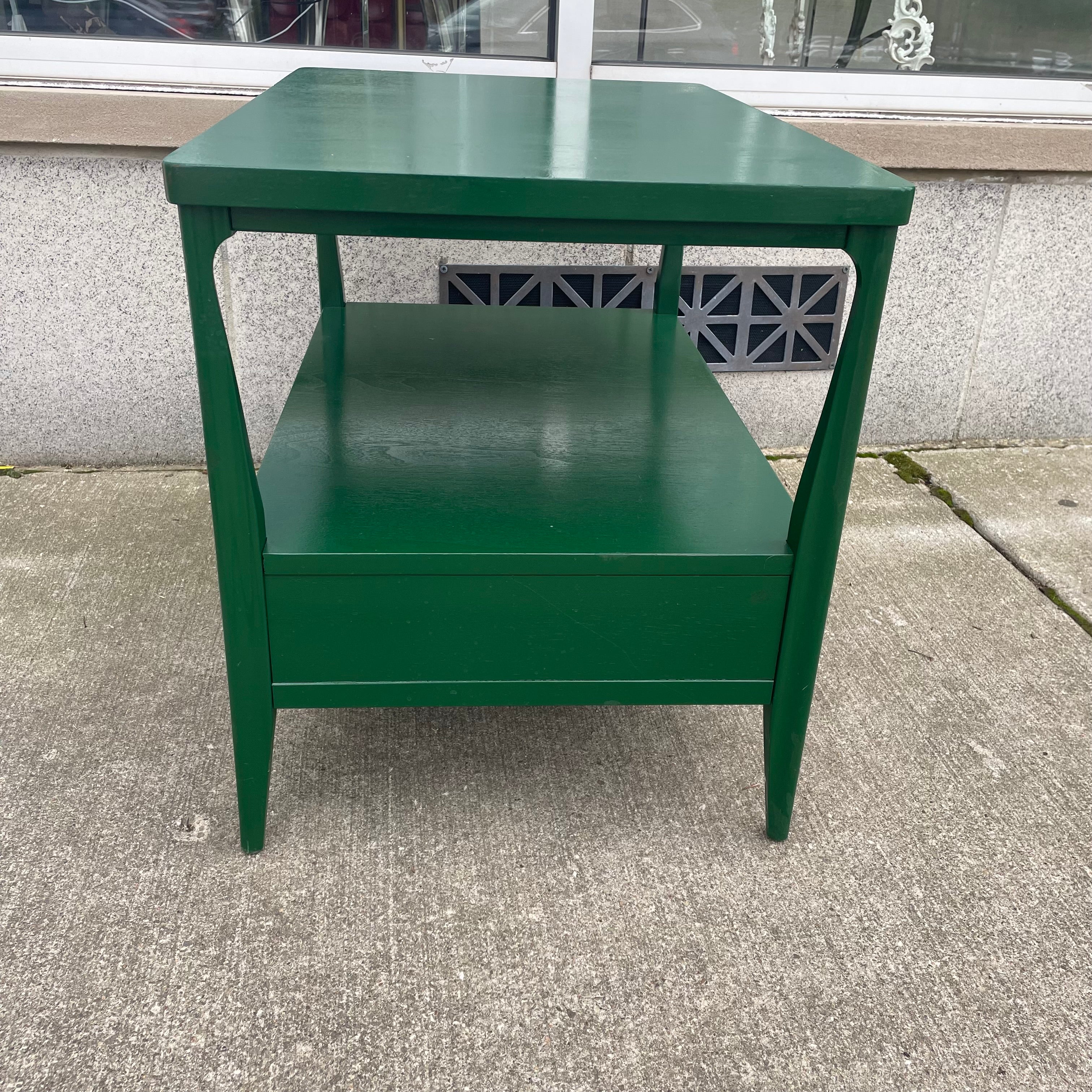 Refurbished Emerald Green 2-Tier Mid-Century Nightstand