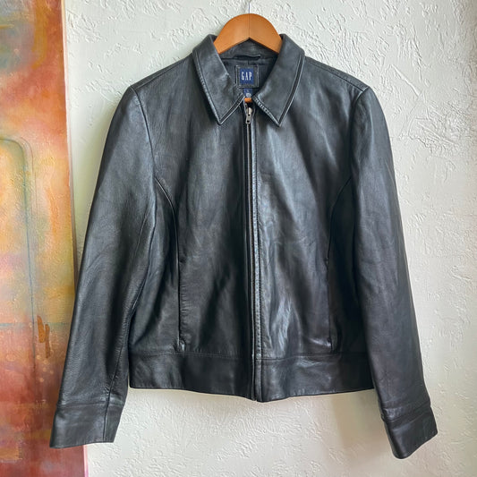 Gap Leather Black Cropped Jacket Large