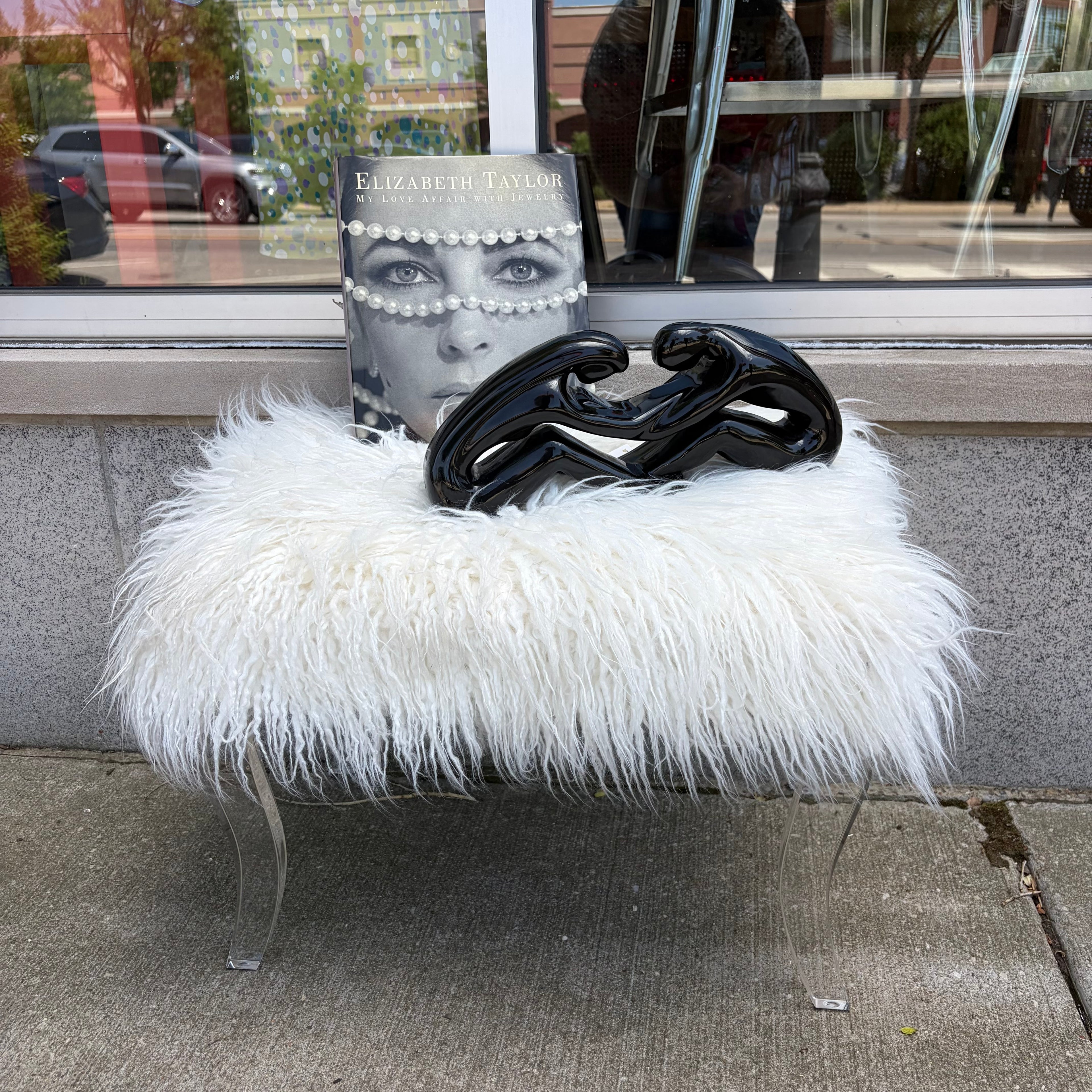 Modern White Faux Fur Ottoman Bench