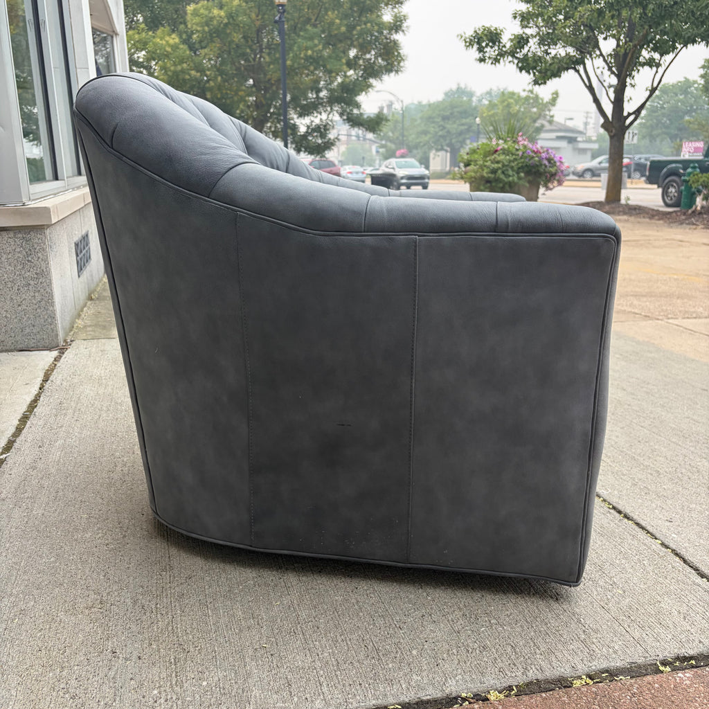 Smith Brothers Leather Swivel Barrel Armchair