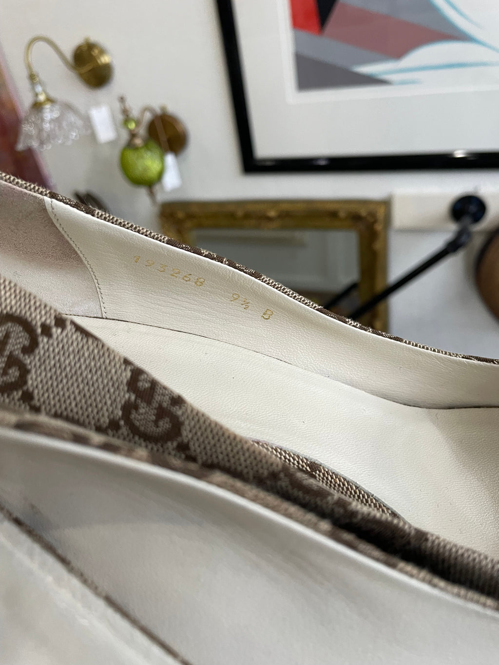 Gucci GG Logo Beige Wedge Sandals | Size 9