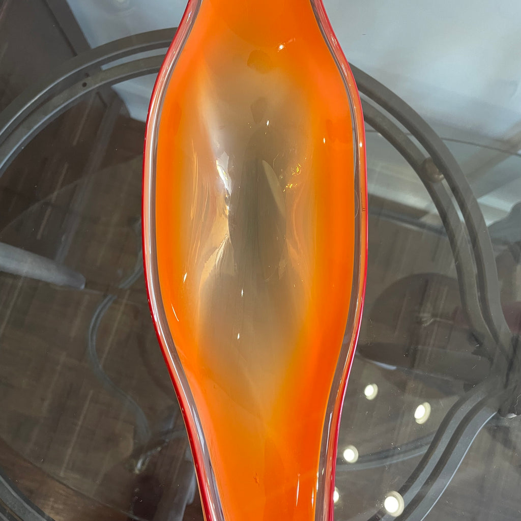 Orange MCM Hand Blown Glass Canoe Bowl Czech Republic