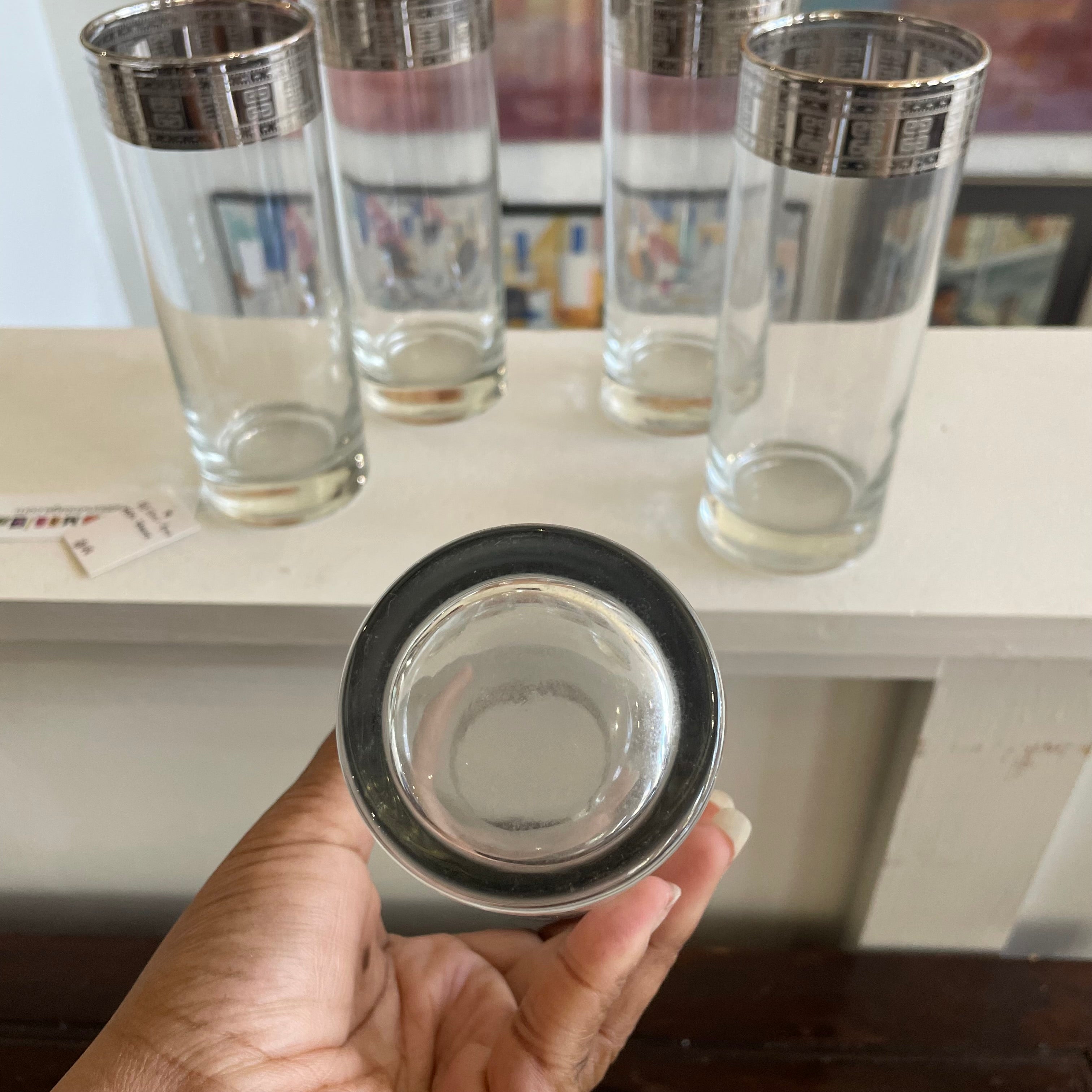 Italian Highball Glasses w/ Silver Band MCM Set of 5