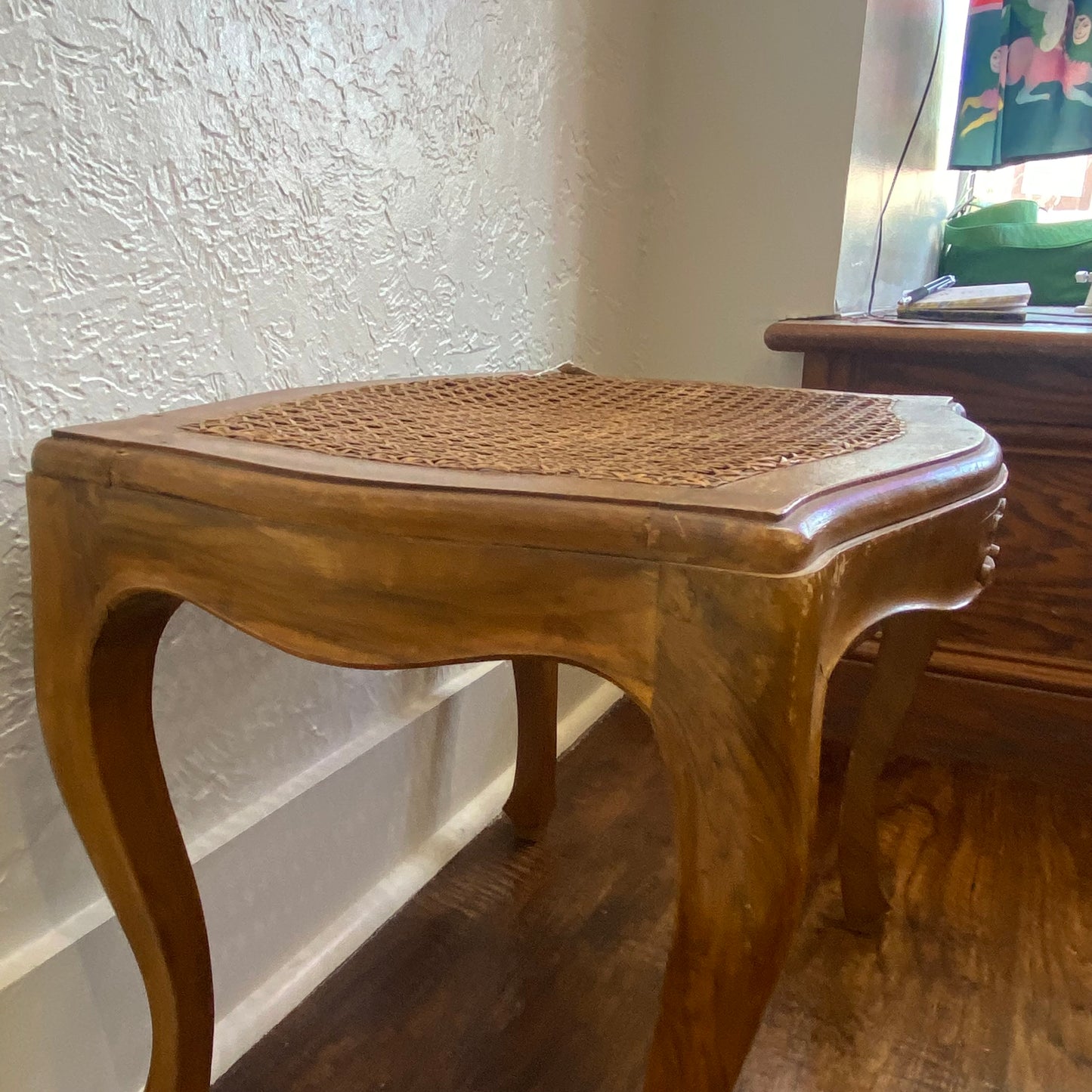 Antique Italian Rococo Foot Stool with Cane Top