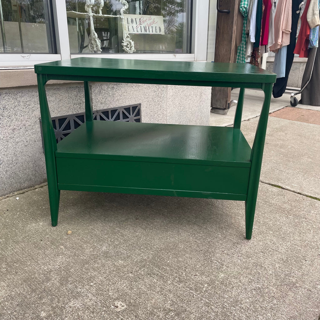 Refurbished Emerald Green 2-Tier Mid-Century Nightstand