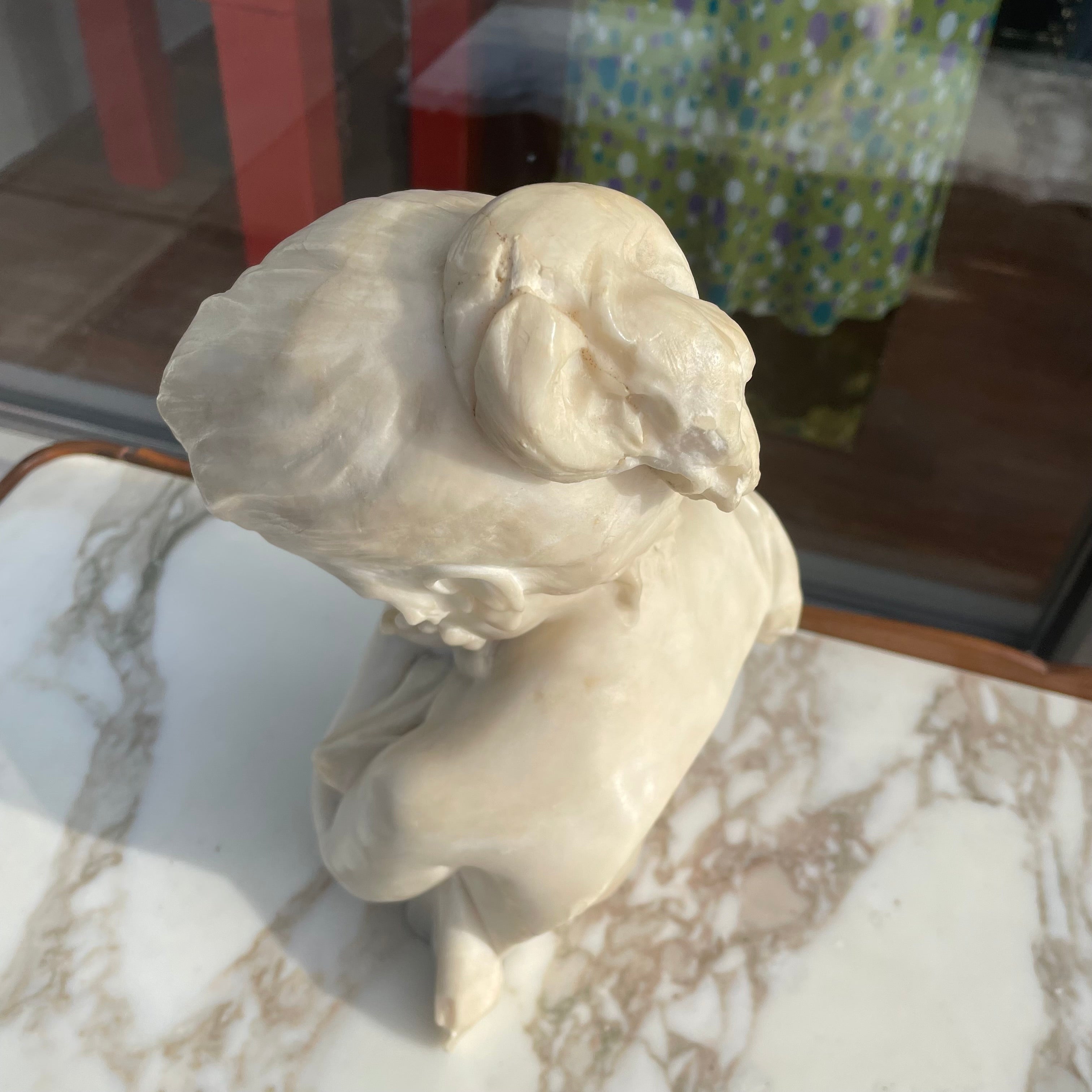 Carved Alabaster Bust of a Girl