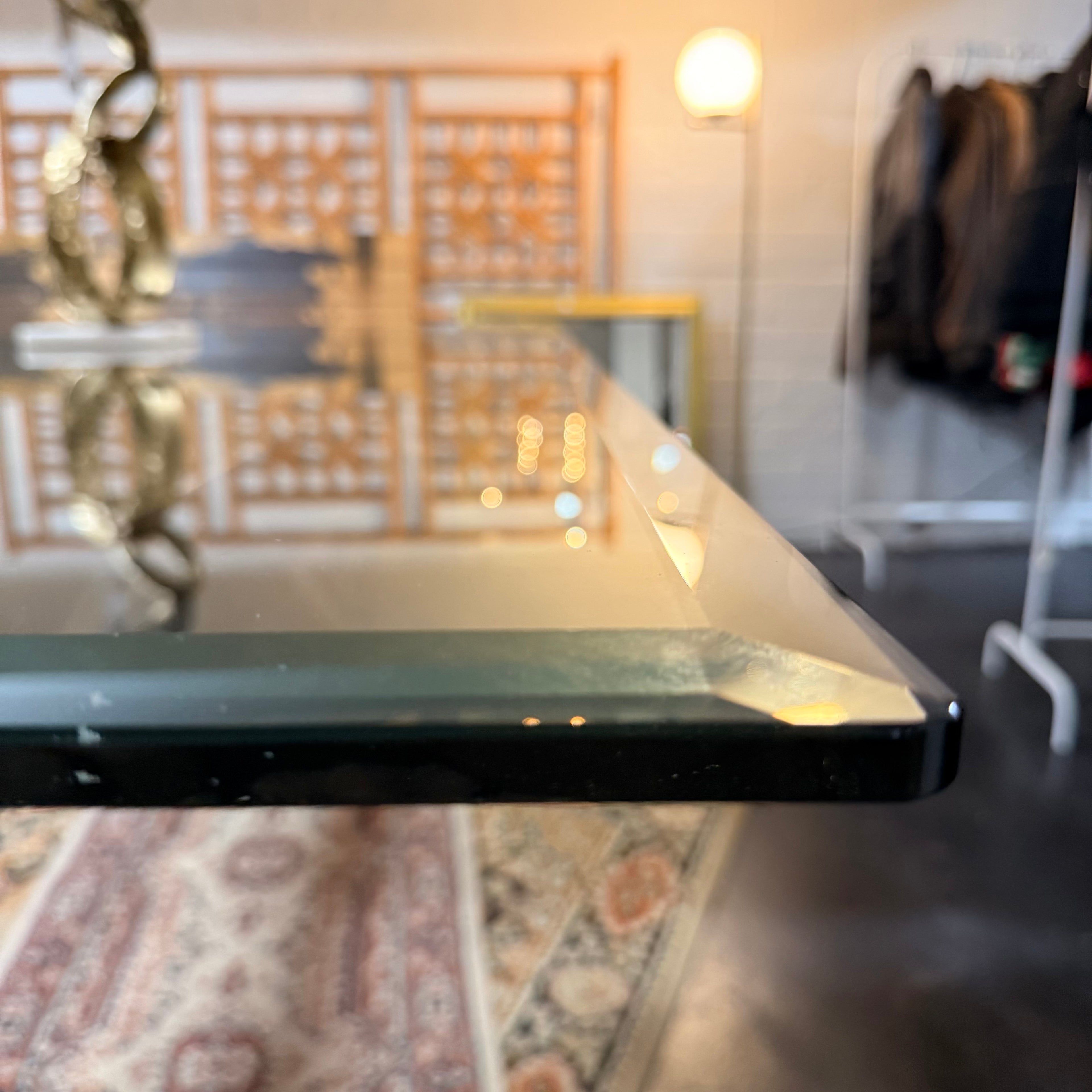 Modern Mahogany Wood Glass Top Dining Room Table