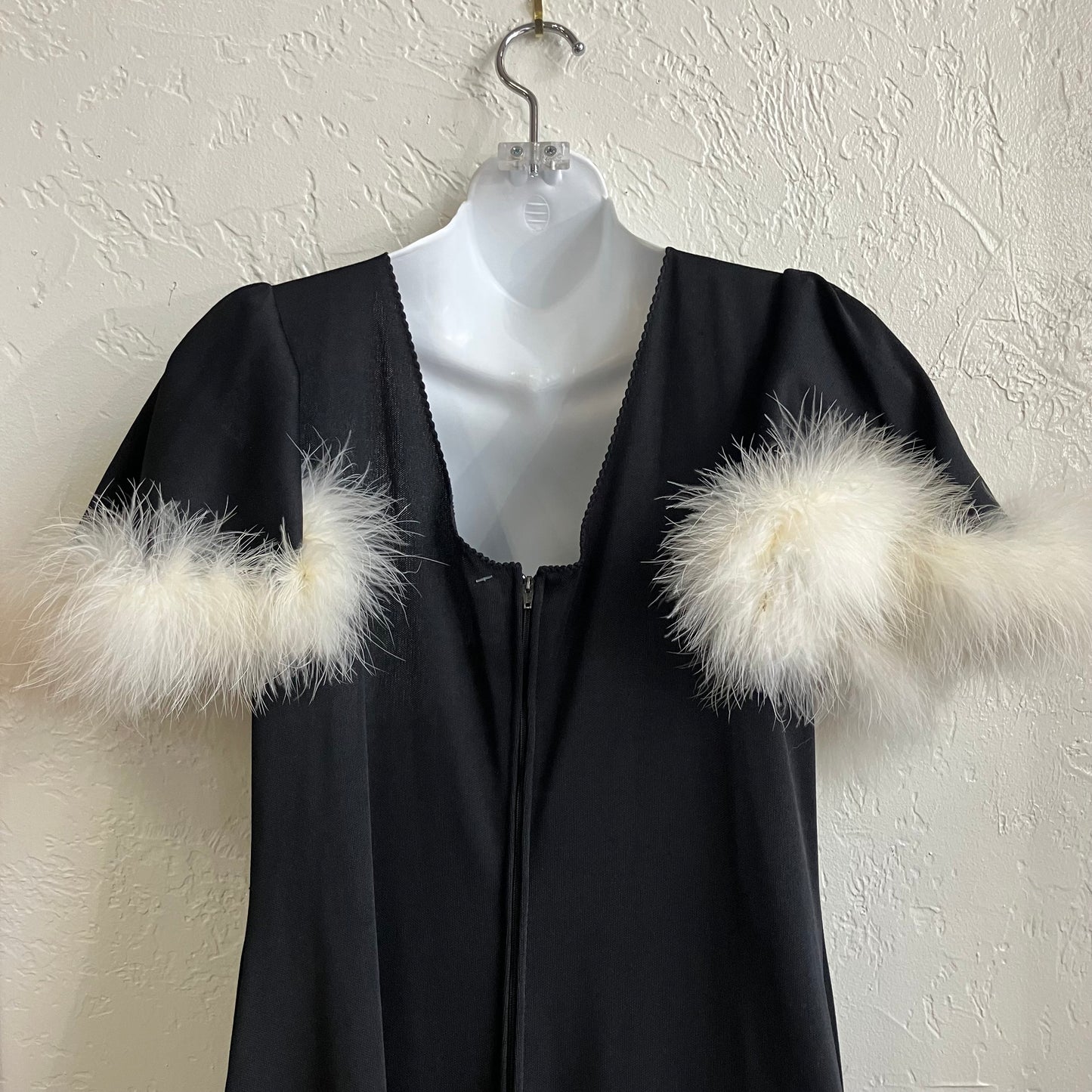 Vintage 70’s Black White Feather Maxi Dress | Medium