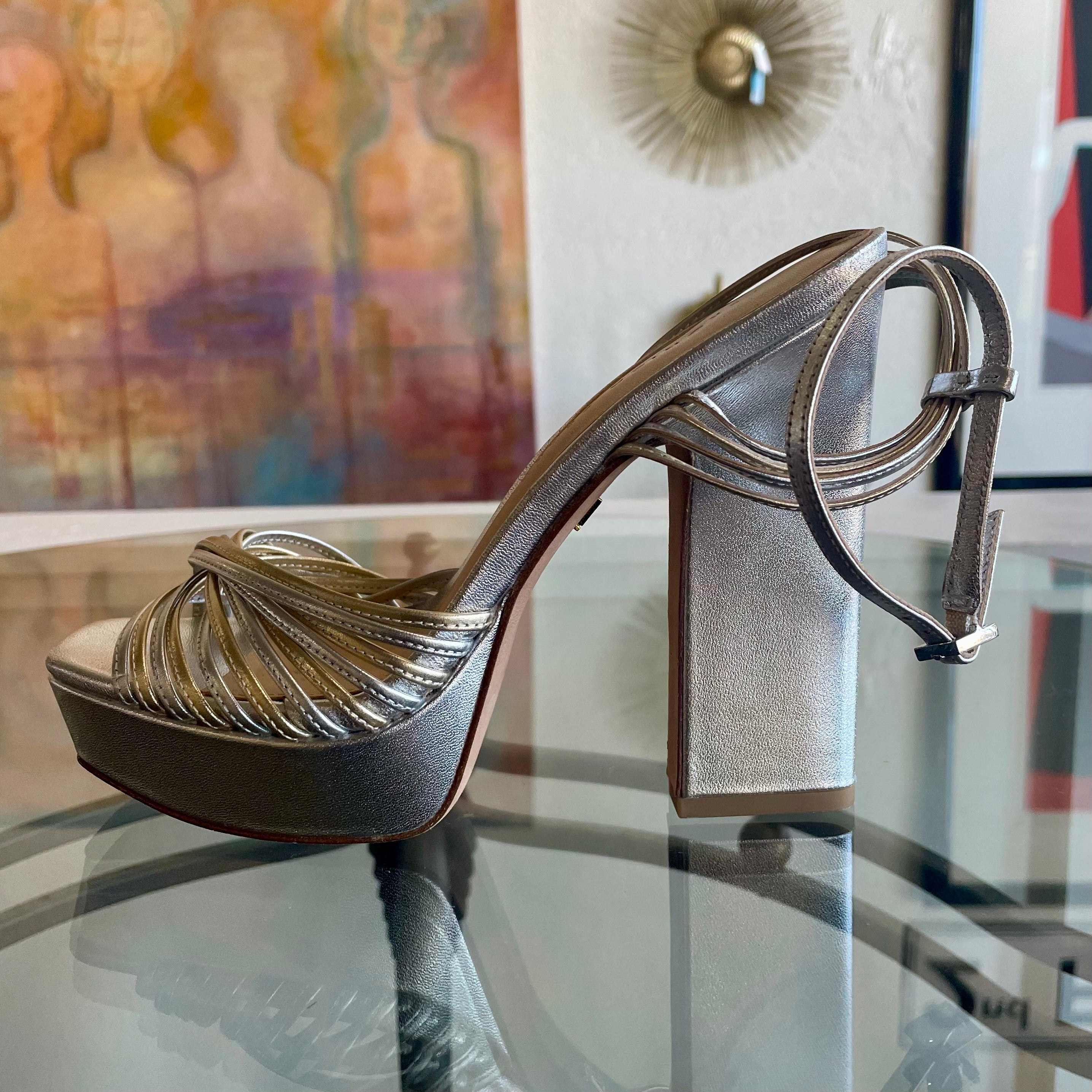 Veronica Beard Fletcher Metallic Ankle-Strap Sandal | Size 7M