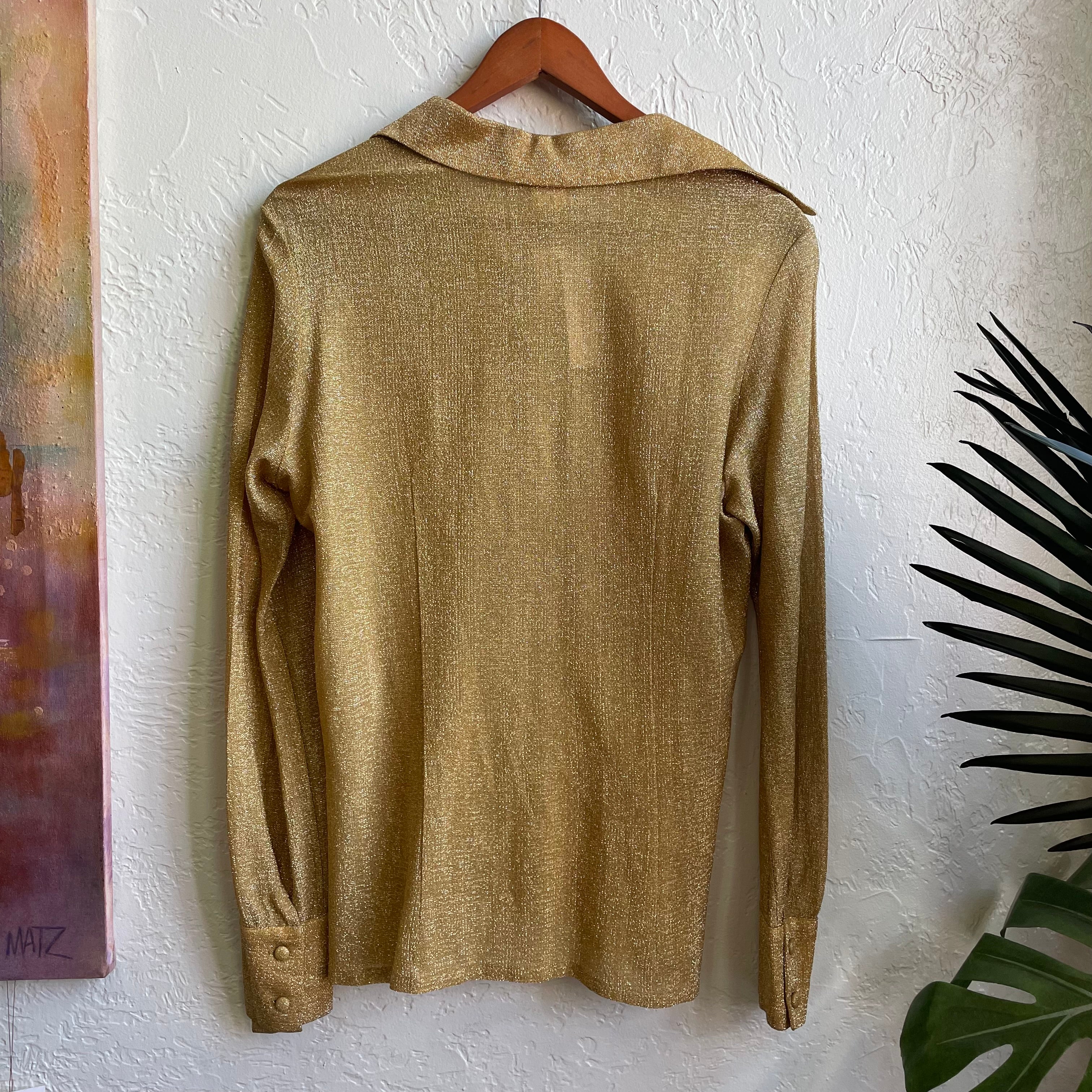 Vintage Gold Metallic Lame Shirt | Medium