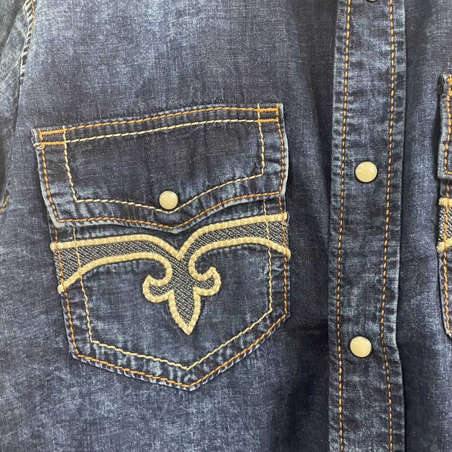 Rock Revival Denim Acid Wash Button Down Shirt | XXL