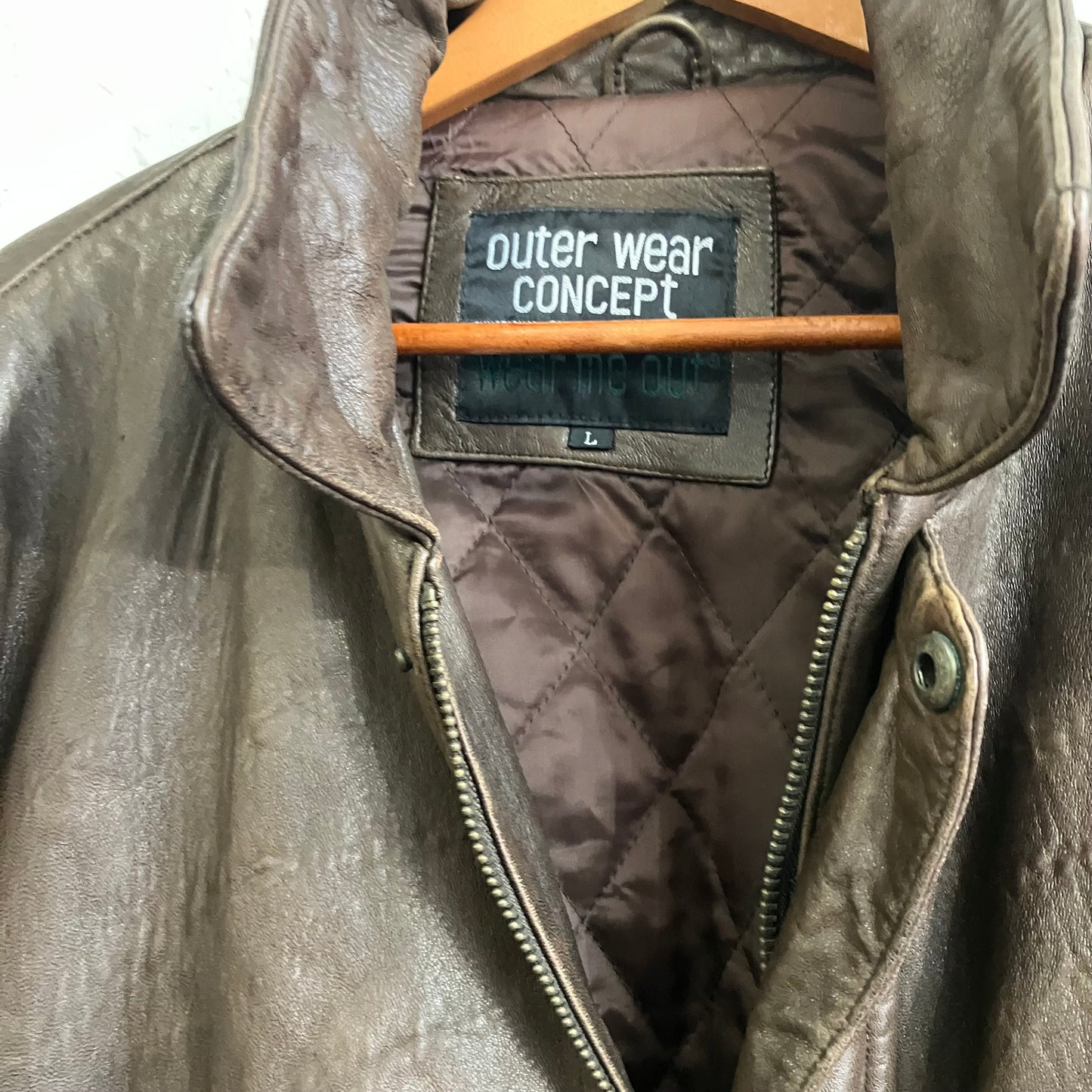 Brown Insulated Leather Bomber Jacket Vintage | Large