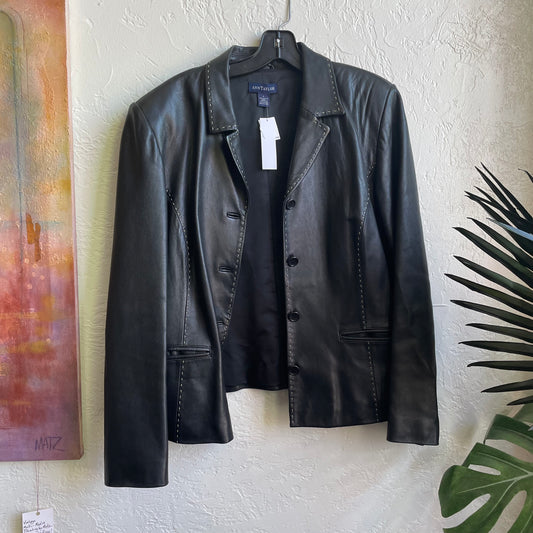 Black Leather White Lining Jacket And Skirt Set | Large - Size 10