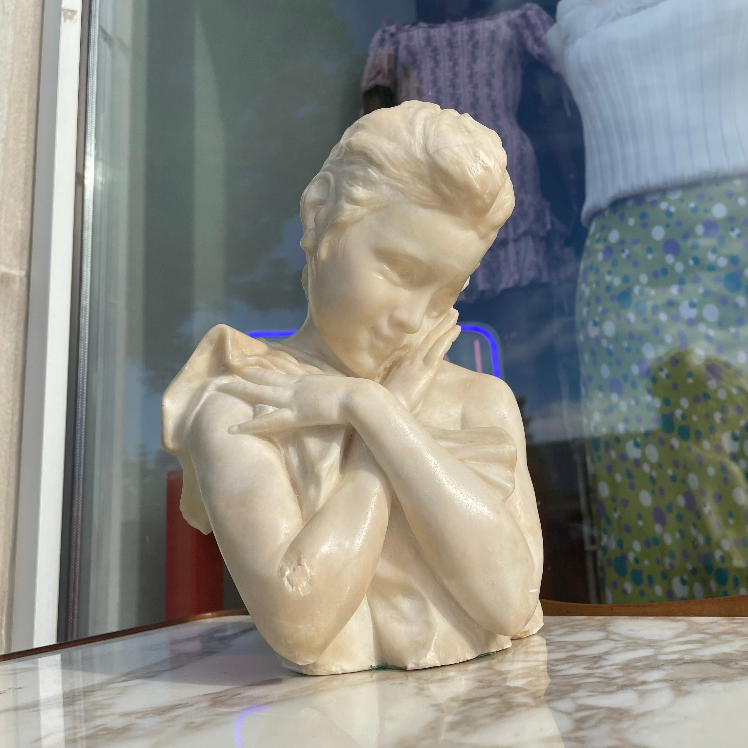 Carved Alabaster Bust of a Girl