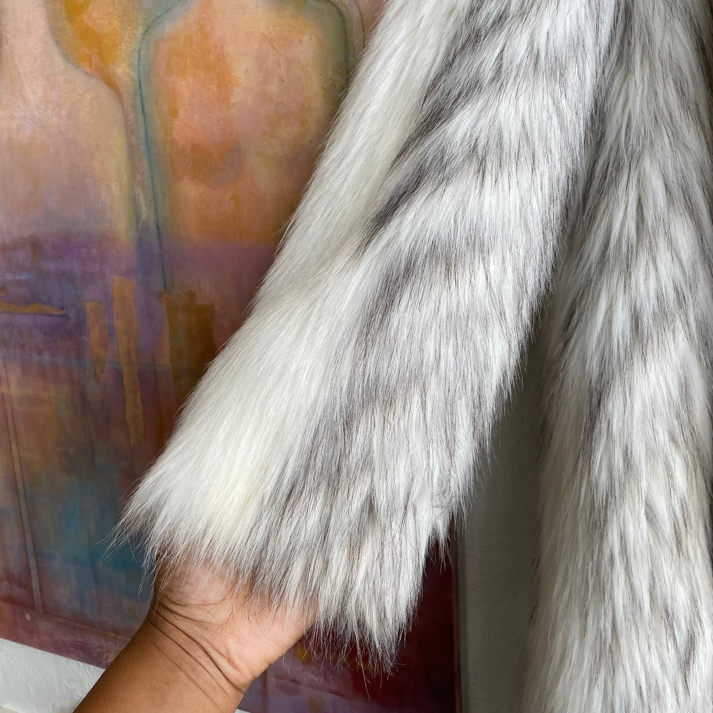 Faux Fur Coat with White and Silver Artic Fox | Medium