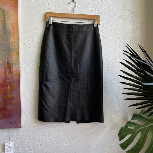 Black Kenneth Cole Leather Midi Skirt | XS