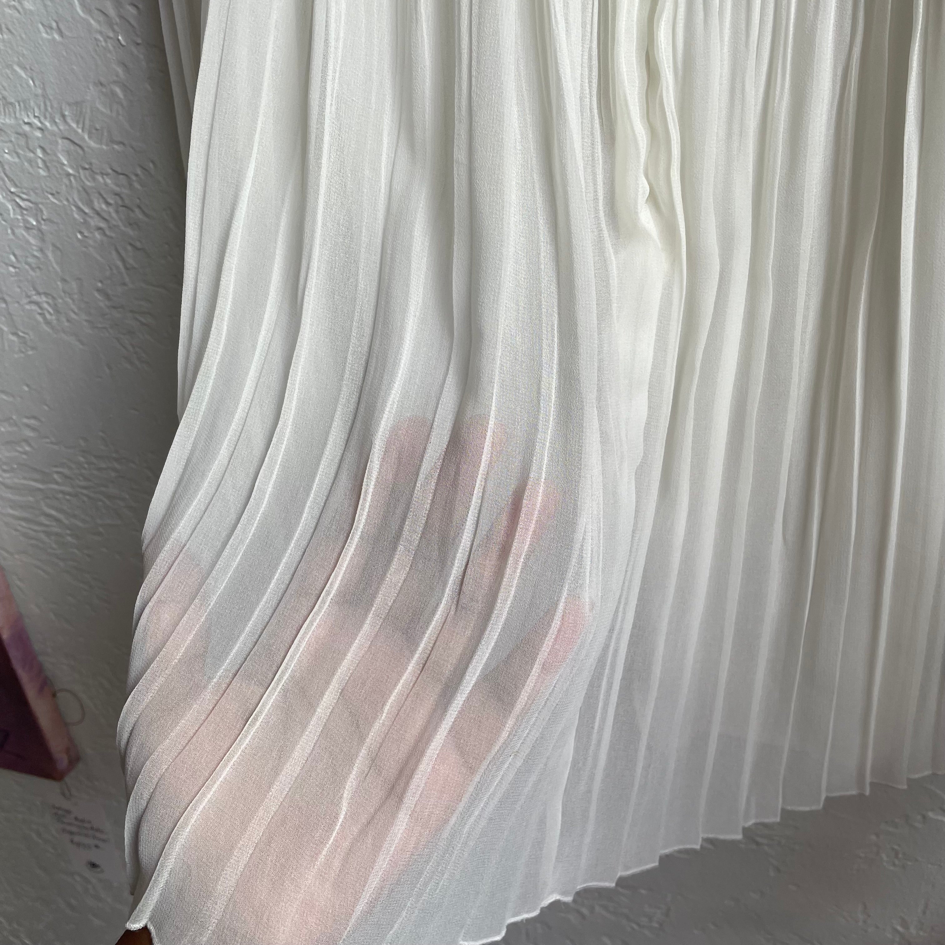 White Pleated Chiffon Skirt | Medium
