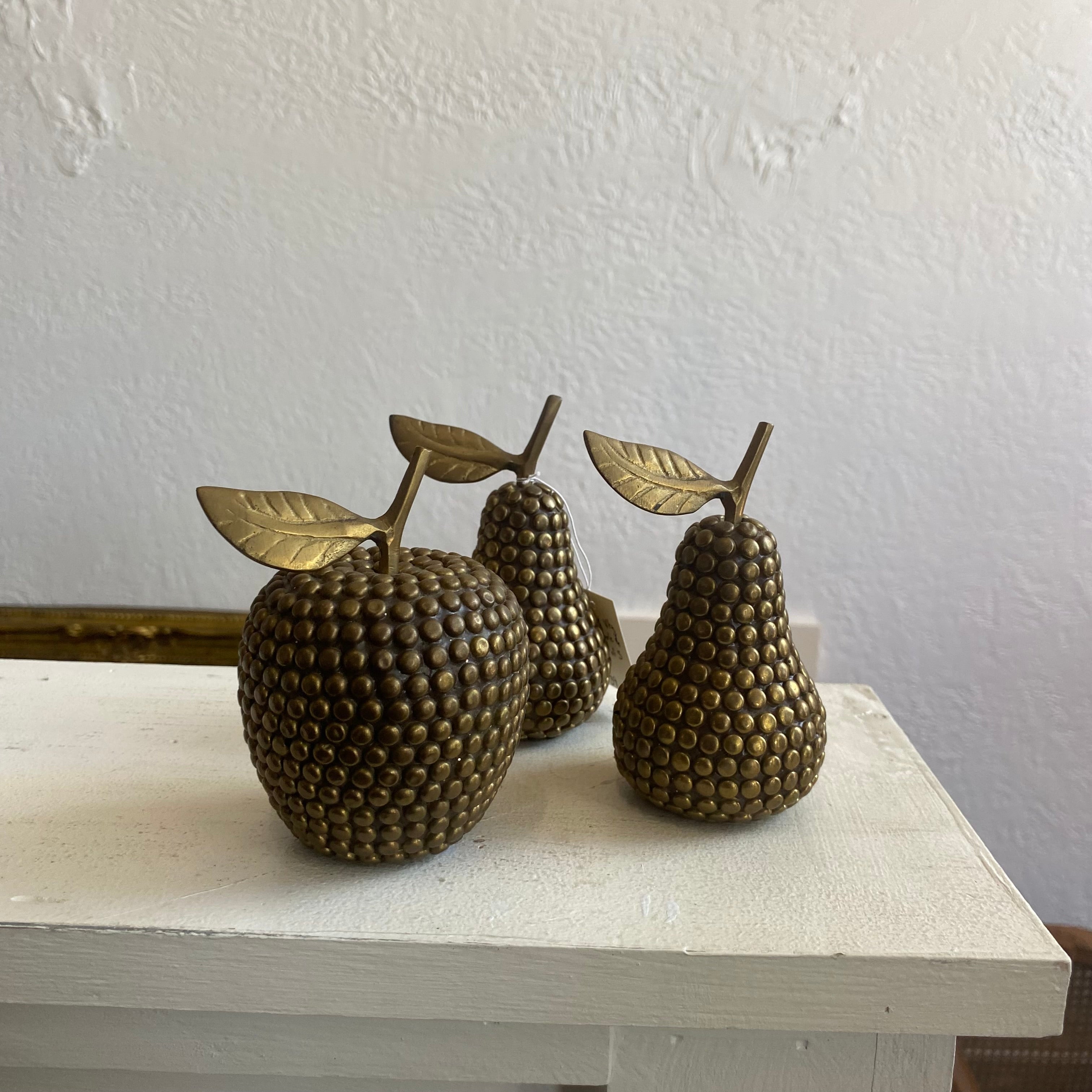 Studded Brass Apple and Pear Set of 3