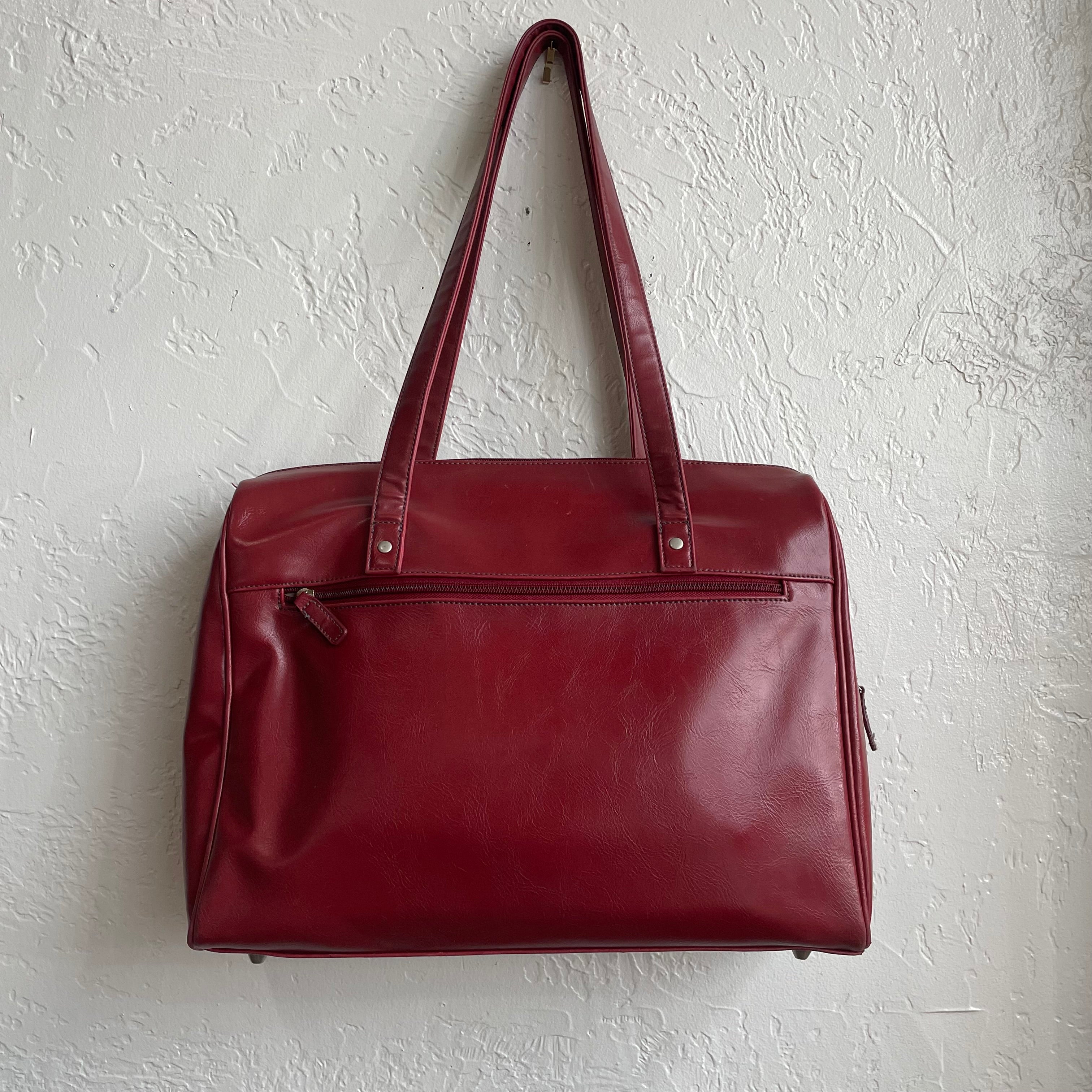 Red Leather Laptop Shoulder Bag 1990's