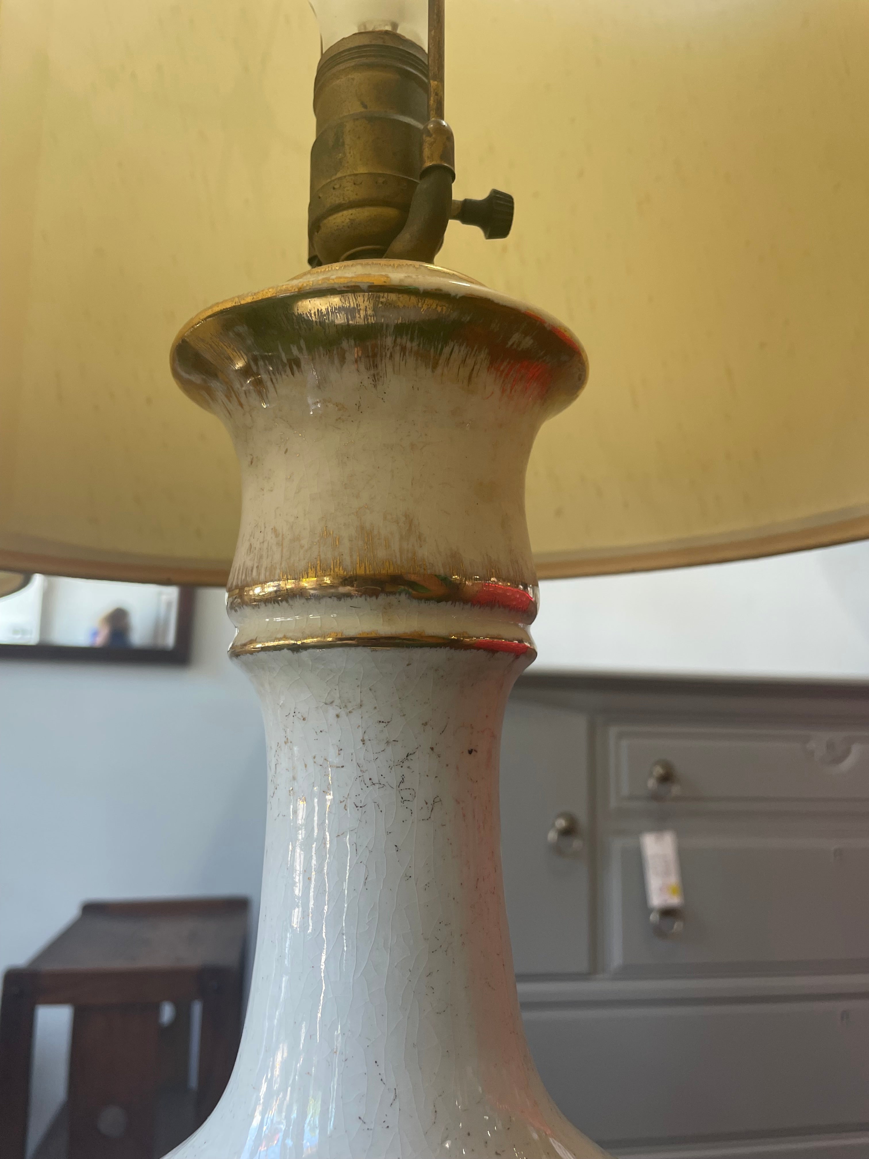 A Pair of Ceramic Gold Leaf Dogwood Flower Table Lamps
