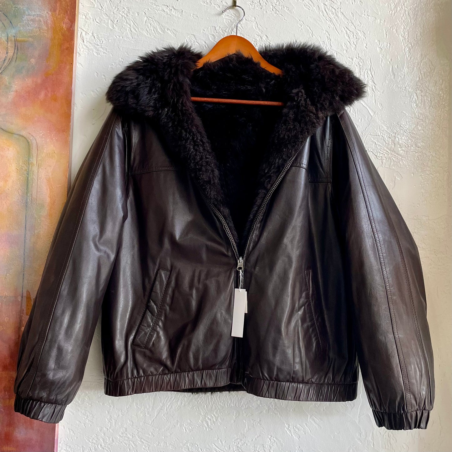 Rabbit and Leather Reversible Bomber Jacket Men’s | XL