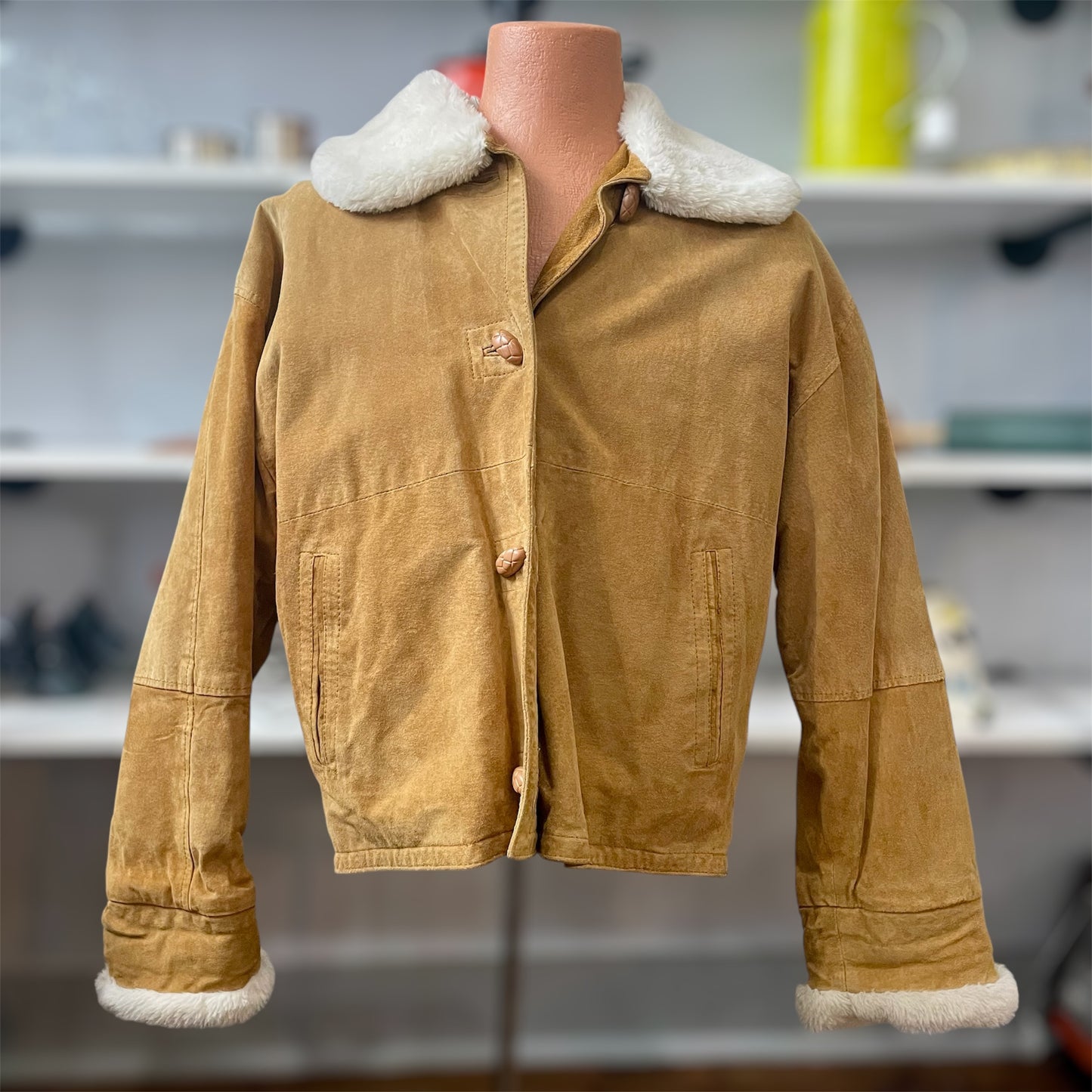 Y2K Tan Suede JKT with Faux Fur Collar | Large